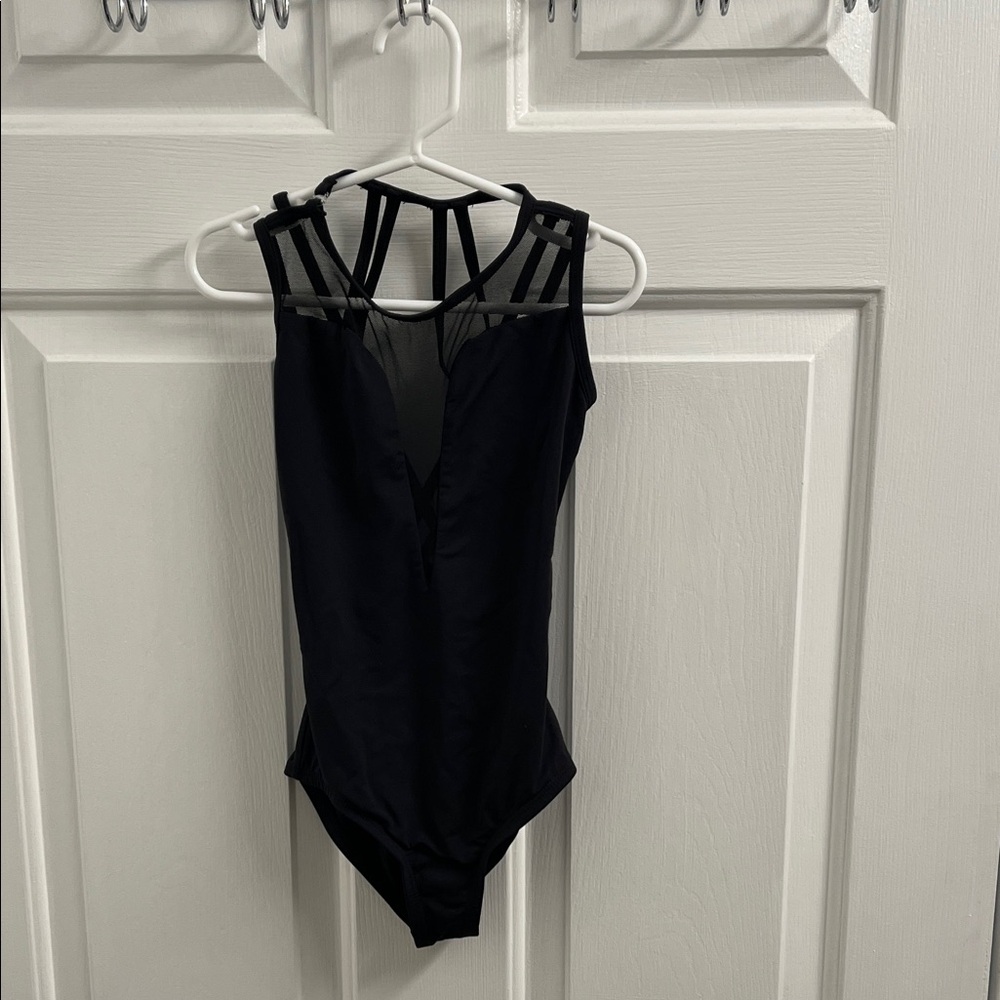 Stylish Black Kids Leotard with Mesh Straps